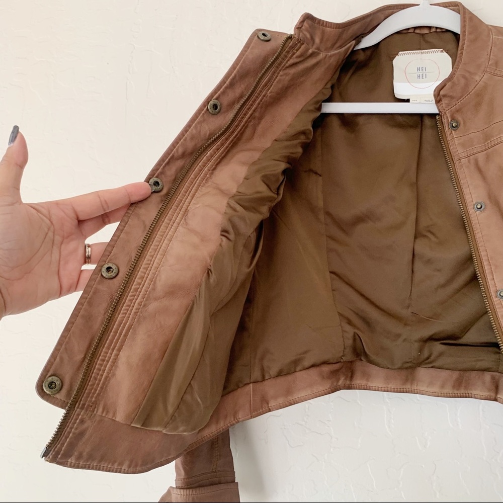 Anthropologie Hei Hei Vegan Leather Bomber Moto Jacket XXSmall - Picture 11 of 16